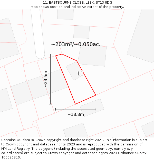 11, EASTBOURNE CLOSE, LEEK, ST13 8DG: Plot and title map