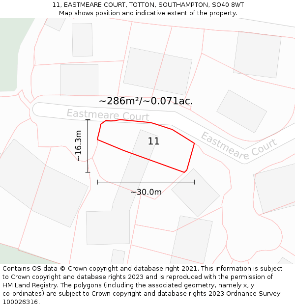 11, EASTMEARE COURT, TOTTON, SOUTHAMPTON, SO40 8WT: Plot and title map