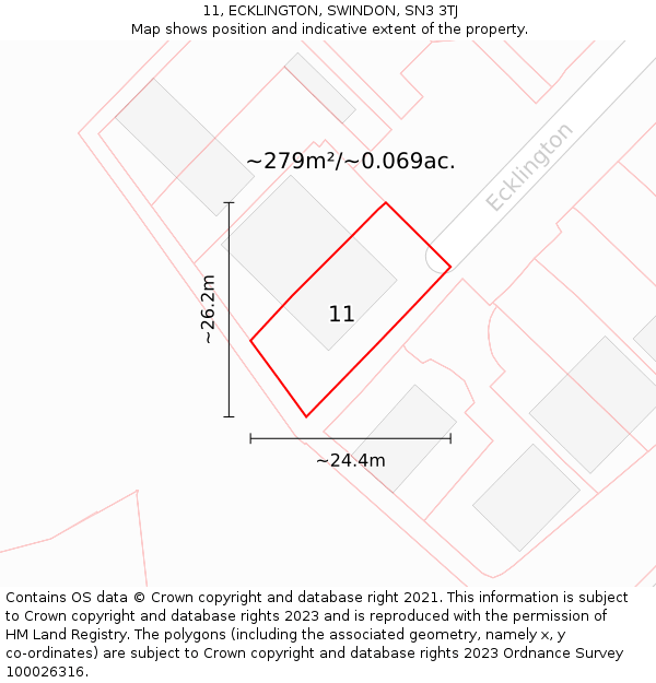 11, ECKLINGTON, SWINDON, SN3 3TJ: Plot and title map