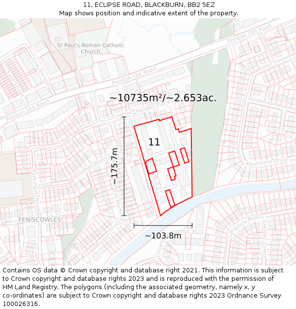 11, ECLIPSE ROAD, BLACKBURN, BB2 5EZ: Plot and title map