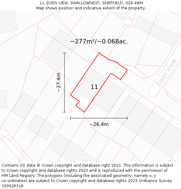 11, EDEN VIEW, SWALLOWNEST, SHEFFIELD, S26 4WN: Plot and title map