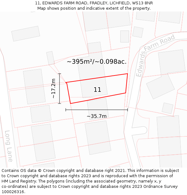 11, EDWARDS FARM ROAD, FRADLEY, LICHFIELD, WS13 8NR: Plot and title map