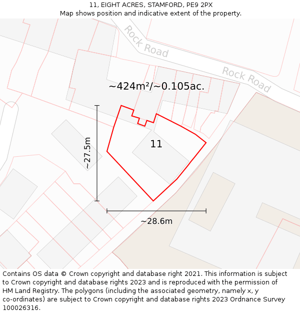 11, EIGHT ACRES, STAMFORD, PE9 2PX: Plot and title map