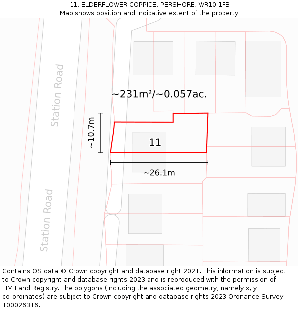 11, ELDERFLOWER COPPICE, PERSHORE, WR10 1FB: Plot and title map