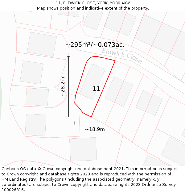 11, ELDWICK CLOSE, YORK, YO30 4XW: Plot and title map