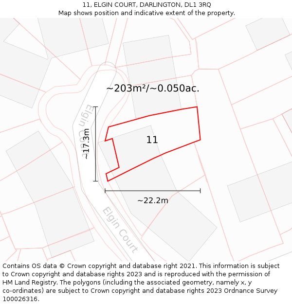 11, ELGIN COURT, DARLINGTON, DL1 3RQ: Plot and title map