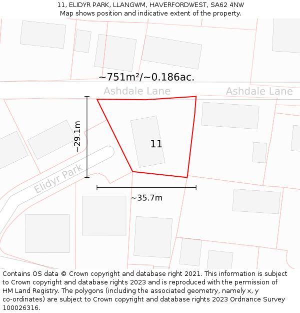 11, ELIDYR PARK, LLANGWM, HAVERFORDWEST, SA62 4NW: Plot and title map
