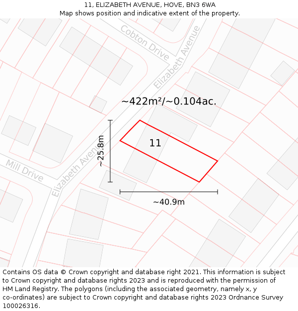 11, ELIZABETH AVENUE, HOVE, BN3 6WA: Plot and title map