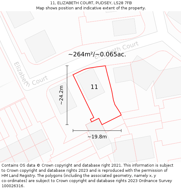 11, ELIZABETH COURT, PUDSEY, LS28 7FB: Plot and title map