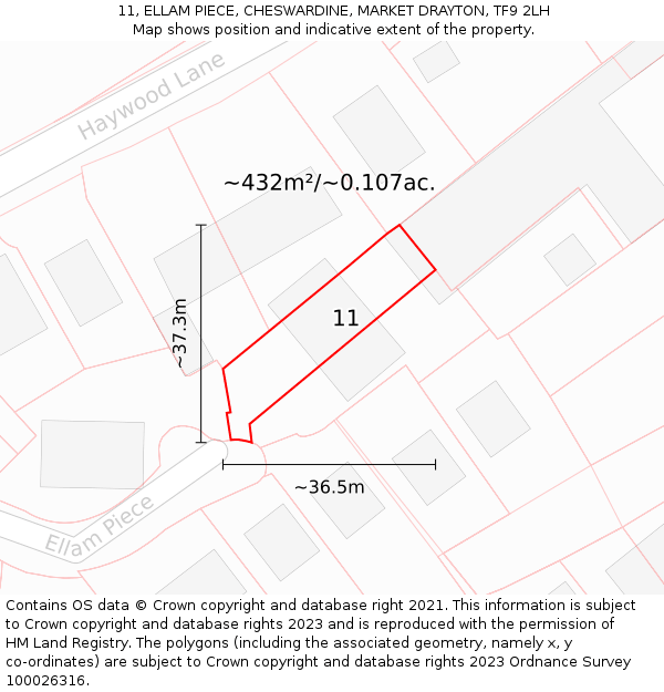 11, ELLAM PIECE, CHESWARDINE, MARKET DRAYTON, TF9 2LH: Plot and title map