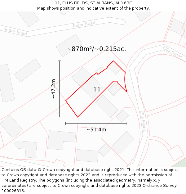 11, ELLIS FIELDS, ST ALBANS, AL3 6BG: Plot and title map
