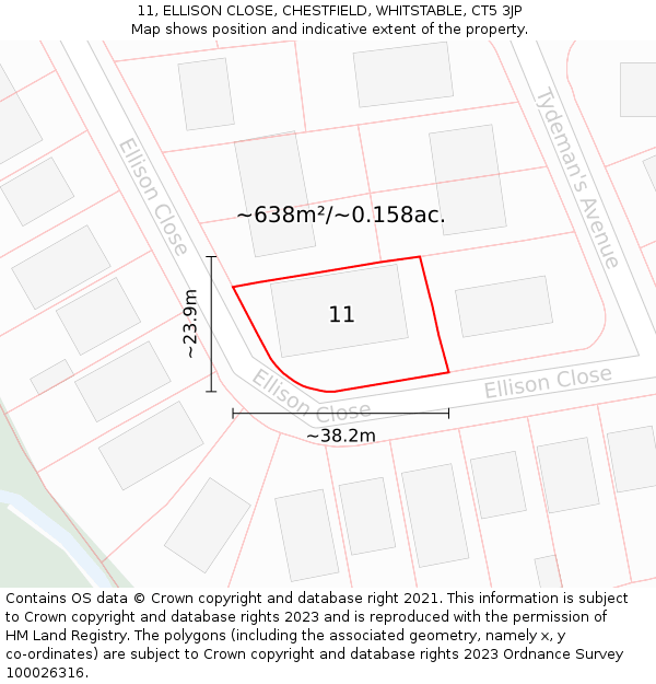 11, ELLISON CLOSE, CHESTFIELD, WHITSTABLE, CT5 3JP: Plot and title map