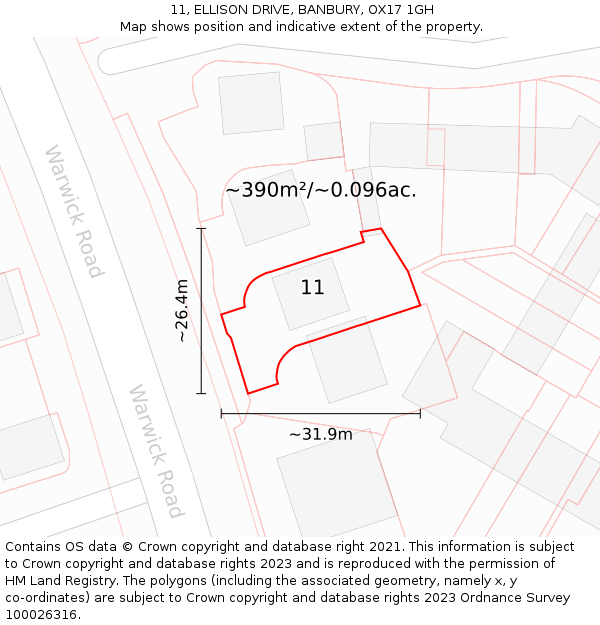 11, ELLISON DRIVE, BANBURY, OX17 1GH: Plot and title map