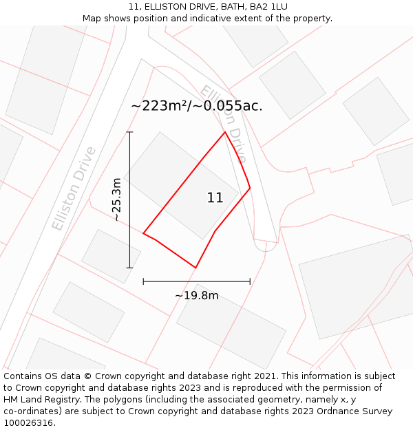 11, ELLISTON DRIVE, BATH, BA2 1LU: Plot and title map