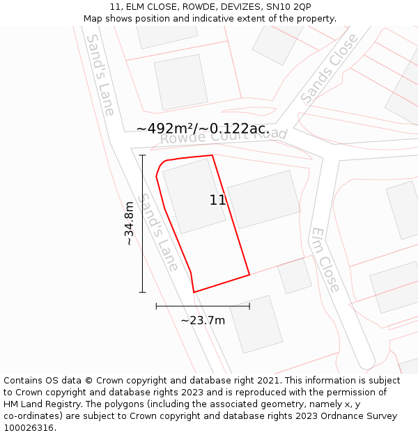 11, ELM CLOSE, ROWDE, DEVIZES, SN10 2QP: Plot and title map