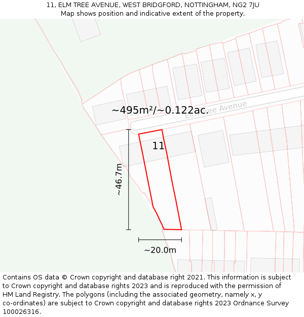 11, ELM TREE AVENUE, WEST BRIDGFORD, NOTTINGHAM, NG2 7JU: Plot and title map