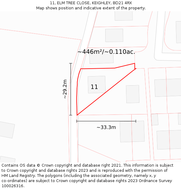 11, ELM TREE CLOSE, KEIGHLEY, BD21 4RX: Plot and title map