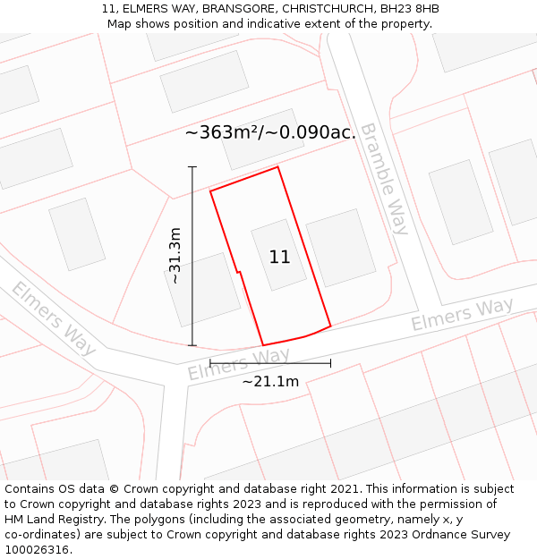 11, ELMERS WAY, BRANSGORE, CHRISTCHURCH, BH23 8HB: Plot and title map