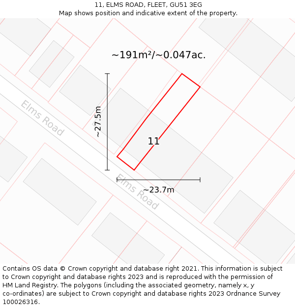 11, ELMS ROAD, FLEET, GU51 3EG: Plot and title map