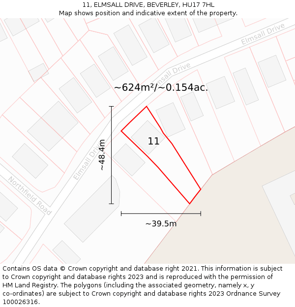 11, ELMSALL DRIVE, BEVERLEY, HU17 7HL: Plot and title map