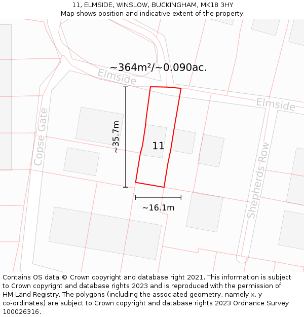 11, ELMSIDE, WINSLOW, BUCKINGHAM, MK18 3HY: Plot and title map