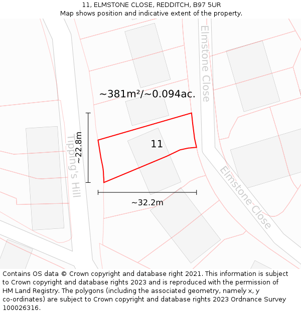 11, ELMSTONE CLOSE, REDDITCH, B97 5UR: Plot and title map