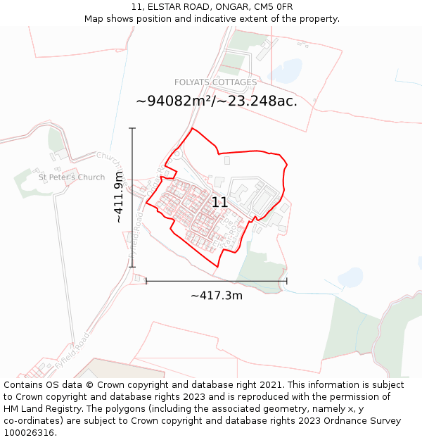 11, ELSTAR ROAD, ONGAR, CM5 0FR: Plot and title map