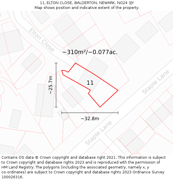 11, ELTON CLOSE, BALDERTON, NEWARK, NG24 3JY: Plot and title map