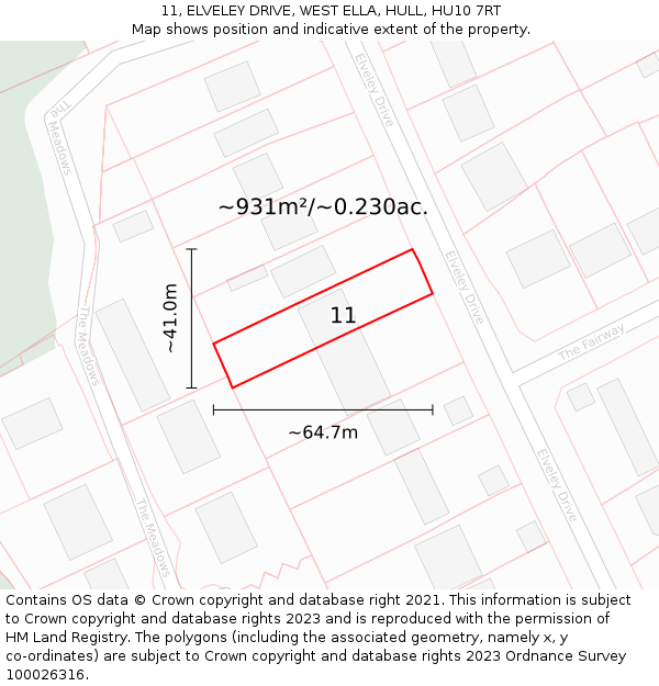 11, ELVELEY DRIVE, WEST ELLA, HULL, HU10 7RT: Plot and title map