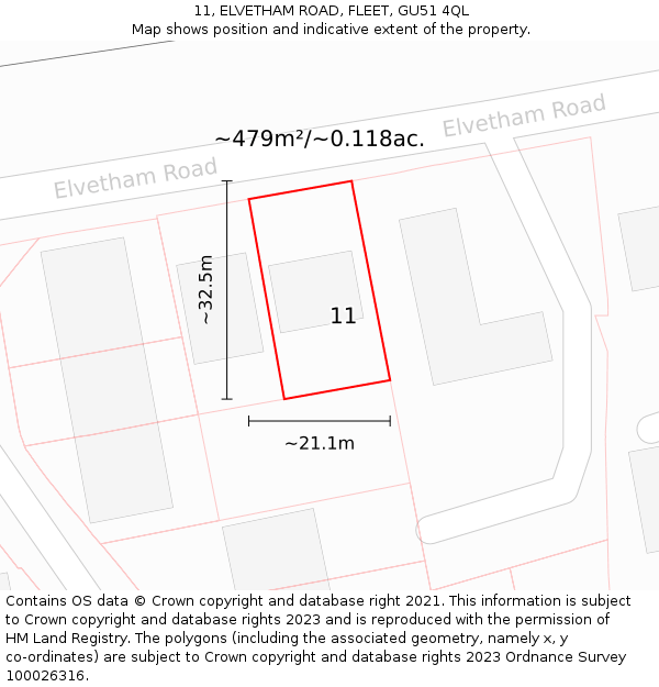 11, ELVETHAM ROAD, FLEET, GU51 4QL: Plot and title map