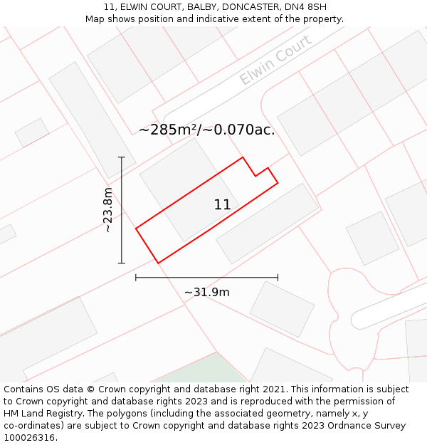 11, ELWIN COURT, BALBY, DONCASTER, DN4 8SH: Plot and title map