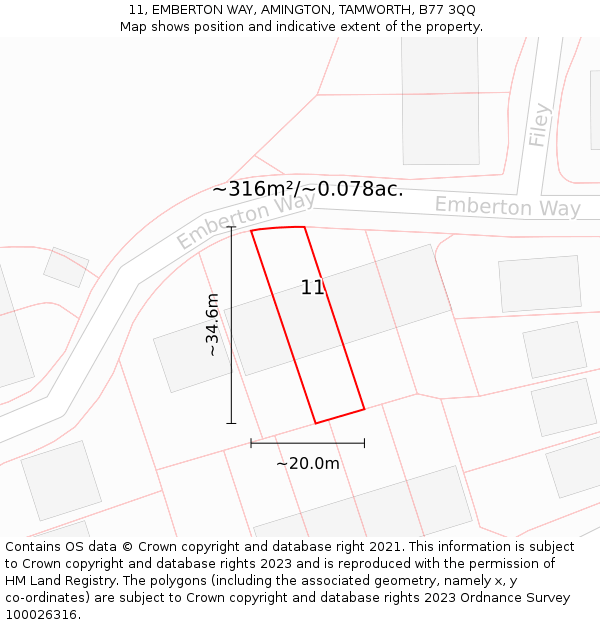 11, EMBERTON WAY, AMINGTON, TAMWORTH, B77 3QQ: Plot and title map