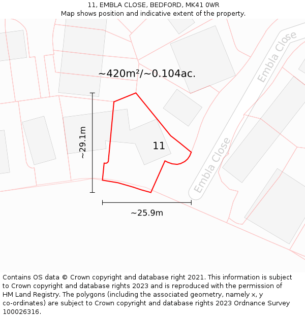 11, EMBLA CLOSE, BEDFORD, MK41 0WR: Plot and title map