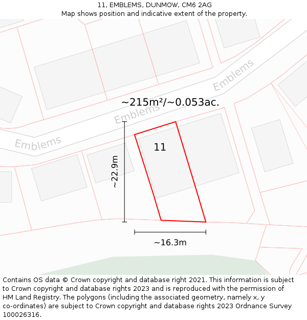 11, EMBLEMS, DUNMOW, CM6 2AG: Plot and title map