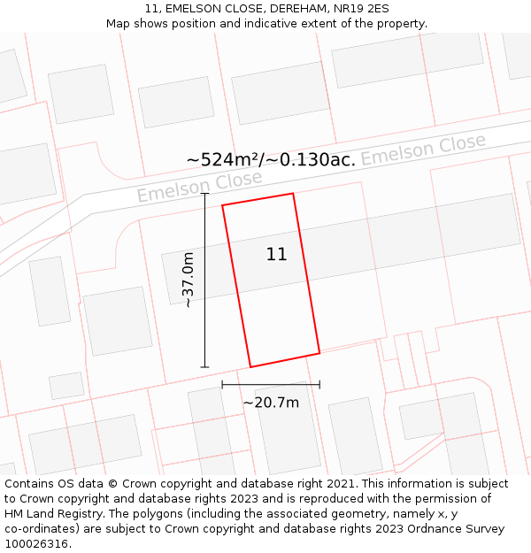 11, EMELSON CLOSE, DEREHAM, NR19 2ES: Plot and title map
