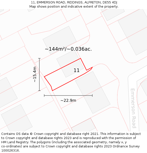 11, EMMERSON ROAD, RIDDINGS, ALFRETON, DE55 4DJ: Plot and title map