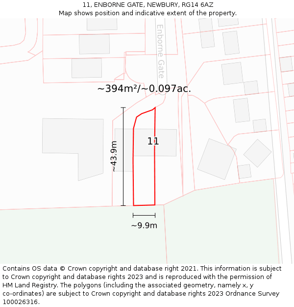 11, ENBORNE GATE, NEWBURY, RG14 6AZ: Plot and title map