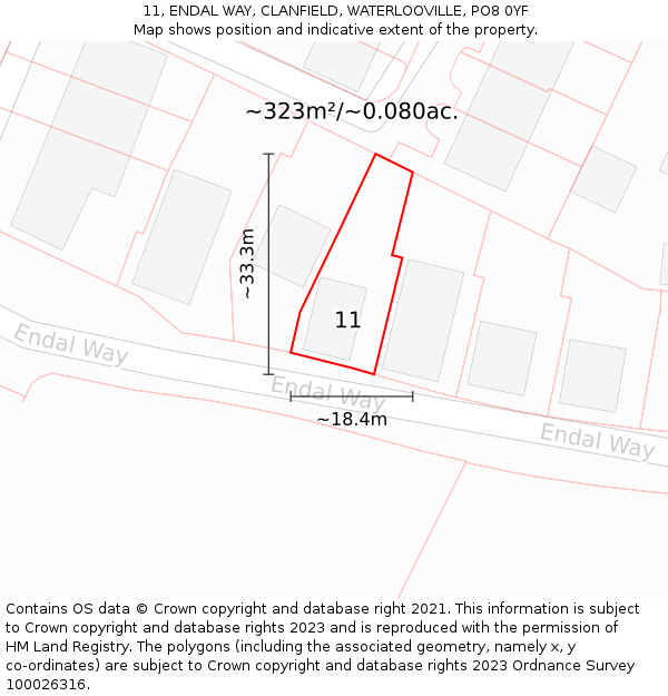 11, ENDAL WAY, CLANFIELD, WATERLOOVILLE, PO8 0YF: Plot and title map