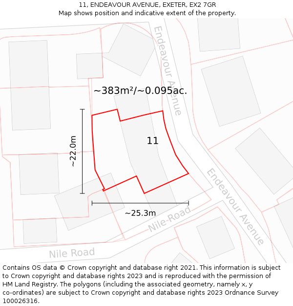 11, ENDEAVOUR AVENUE, EXETER, EX2 7GR: Plot and title map