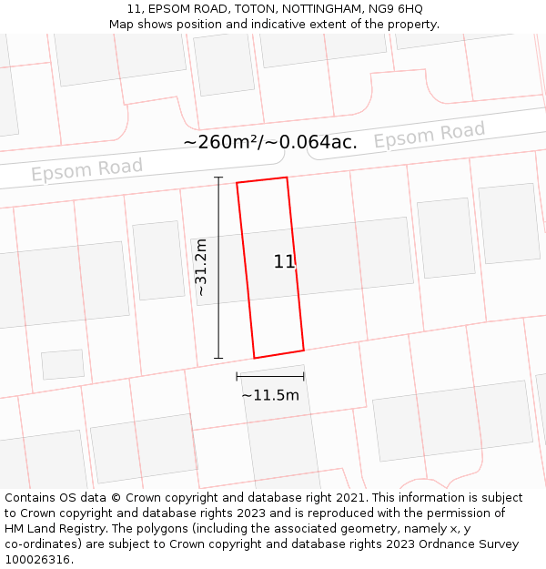 11, EPSOM ROAD, TOTON, NOTTINGHAM, NG9 6HQ: Plot and title map