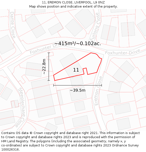 11, EREMON CLOSE, LIVERPOOL, L9 0NZ: Plot and title map