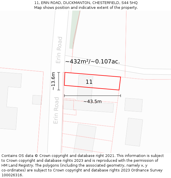 11, ERIN ROAD, DUCKMANTON, CHESTERFIELD, S44 5HQ: Plot and title map