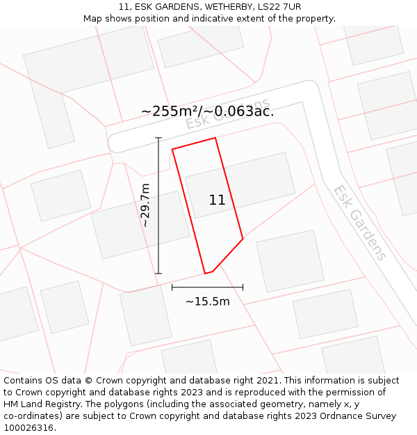 11, ESK GARDENS, WETHERBY, LS22 7UR: Plot and title map