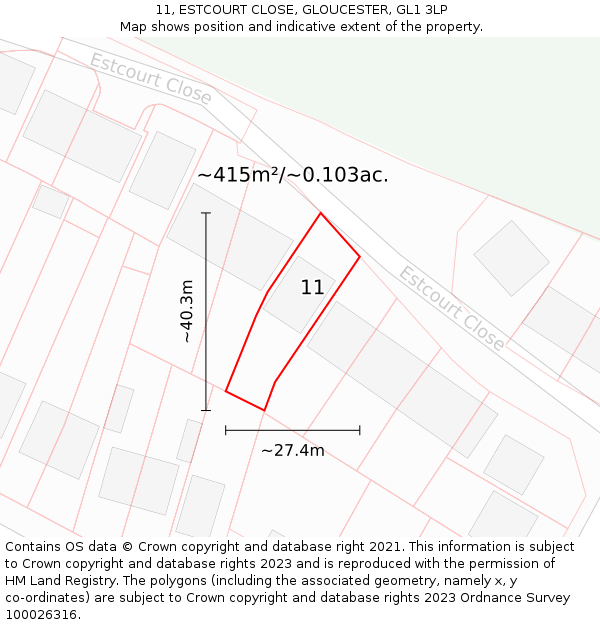 11, ESTCOURT CLOSE, GLOUCESTER, GL1 3LP: Plot and title map