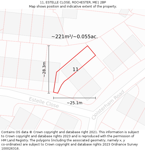 11, ESTELLE CLOSE, ROCHESTER, ME1 2BP: Plot and title map