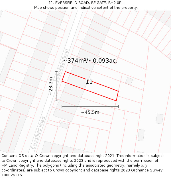 11, EVERSFIELD ROAD, REIGATE, RH2 0PL: Plot and title map