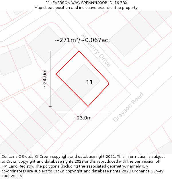 11, EVERSON WAY, SPENNYMOOR, DL16 7BX: Plot and title map