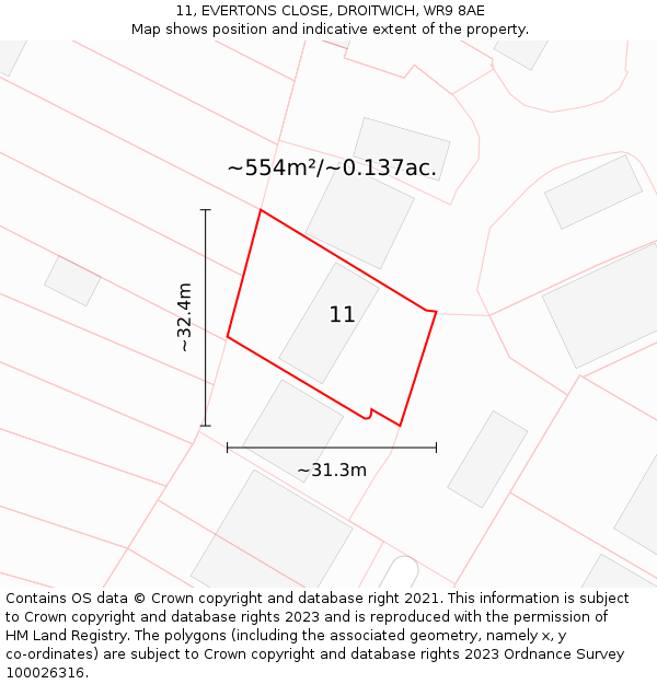 11, EVERTONS CLOSE, DROITWICH, WR9 8AE: Plot and title map