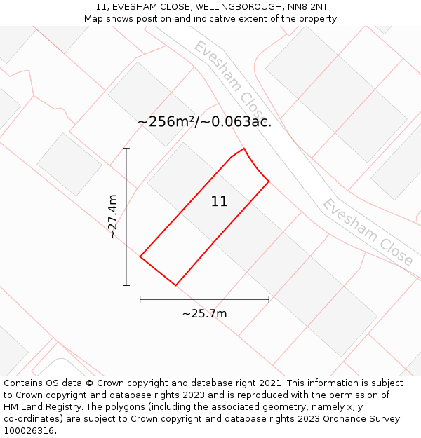 11, EVESHAM CLOSE, WELLINGBOROUGH, NN8 2NT: Plot and title map