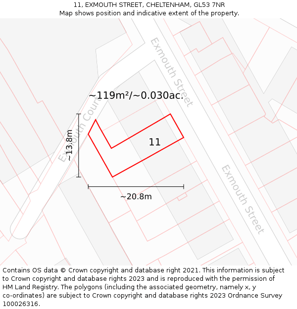 11, EXMOUTH STREET, CHELTENHAM, GL53 7NR: Plot and title map